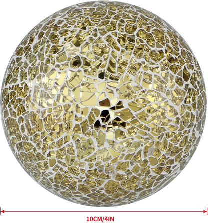 4" Decorative Orbs, Mosaic Sphere Balls, Centerpiece Balls for Bowls, Vases, Dining Table Decor, Pack of 3 (Mixed Color-Blue)