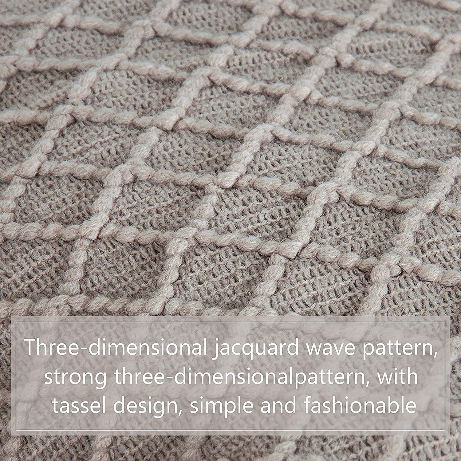 Acrylic Knitted Throw Blanket, Lightweight and Soft Cozy Decorative Woven Blanket with Tassels for Travel, Couch, Bed, Sofa, 51 X 67 Inches, Taupe Checkered