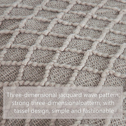 Acrylic Knitted Throw Blanket, Lightweight and Soft Cozy Decorative Woven Blanket with Tassels for Travel, Couch, Bed, Sofa, 51 X 67 Inches, Taupe Checkered