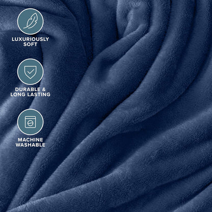 Microplush Fleece Blanket - King Blanket - Dark Blue - Lightweight Soft Blanket for Bed, Sofa, Couch, Camping, and Travel - Ultra Soft Warm Blanket (King, Dark Blue)