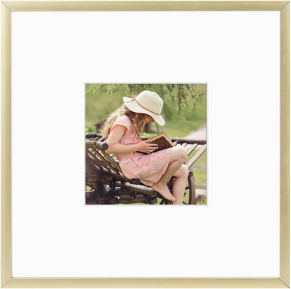 , 8X8 Inch Instagram Square Aluminum Gold Metal Picture Frame Collection, Photo Frame with Ivory Color Mat for 4X4 Picture & Real Glass