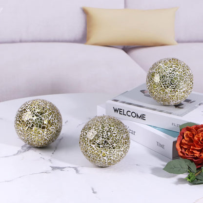 4" Decorative Orbs, Mosaic Sphere Balls, Centerpiece Balls for Bowls, Vases, Dining Table Decor, Pack of 3 (Mixed Color-Blue)