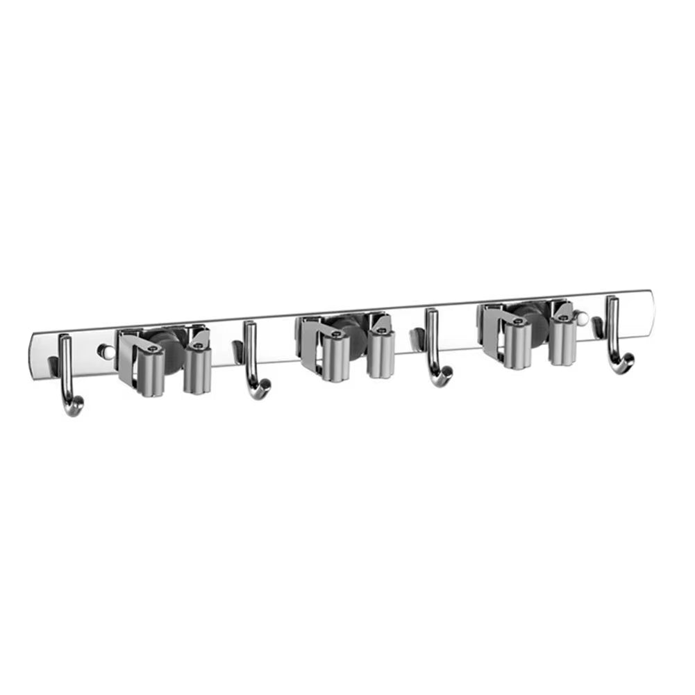 GripLock™ Stainless Steel Wall Mount Mop & Broom Holder – Space-Saving Hook for Kitchen & Bathroom Organization
