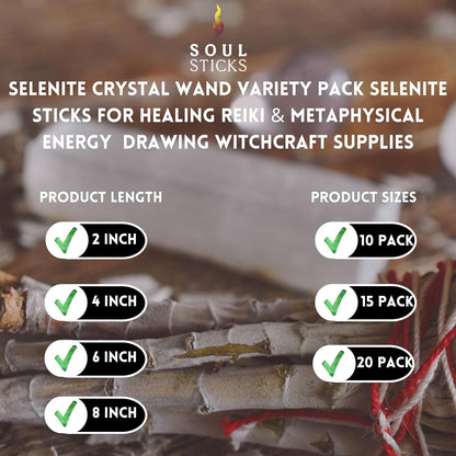 4" Selenite Crystal Wand | Variety Pack Selenite Sticks for Healing | Reiki & Metaphysical Energy Drawing | Wicca Altar Crystals Stick Healing Reiki Home Witchcraft Supplies - Pack of 20