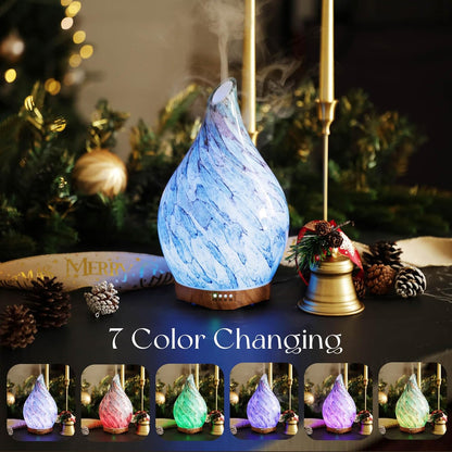 280Ml Essential Oil Diffuser Glass Color Changing Aroma Air Diffusers Aromatherapy Ultrasonic Cool Mist Humidifier with Remote Control 7 Running Hours Waterless Auto-Off (Light Blue)